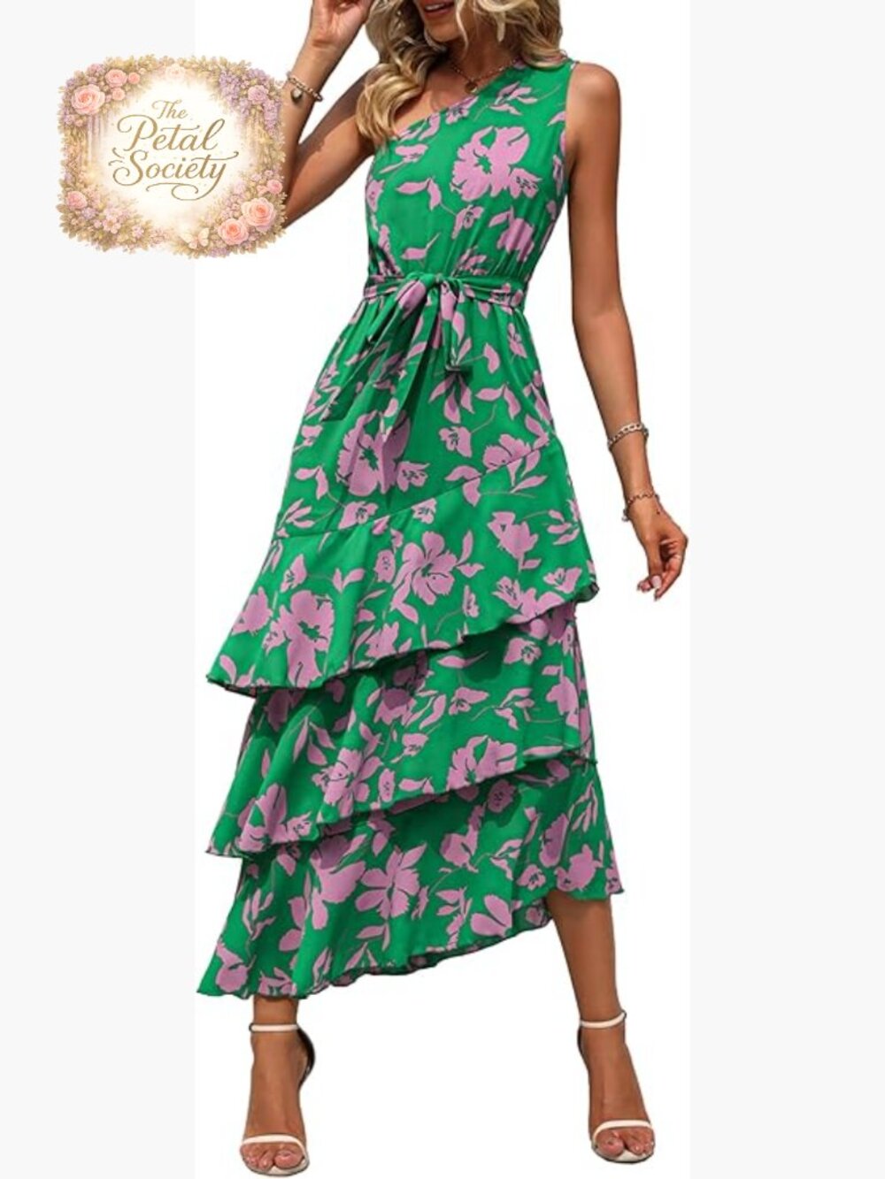 One Shoulder Floral Midi Dress Tiered Ruffle Boho Summer Sundress